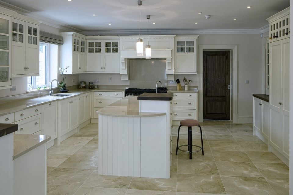 Bright white kitchen with island